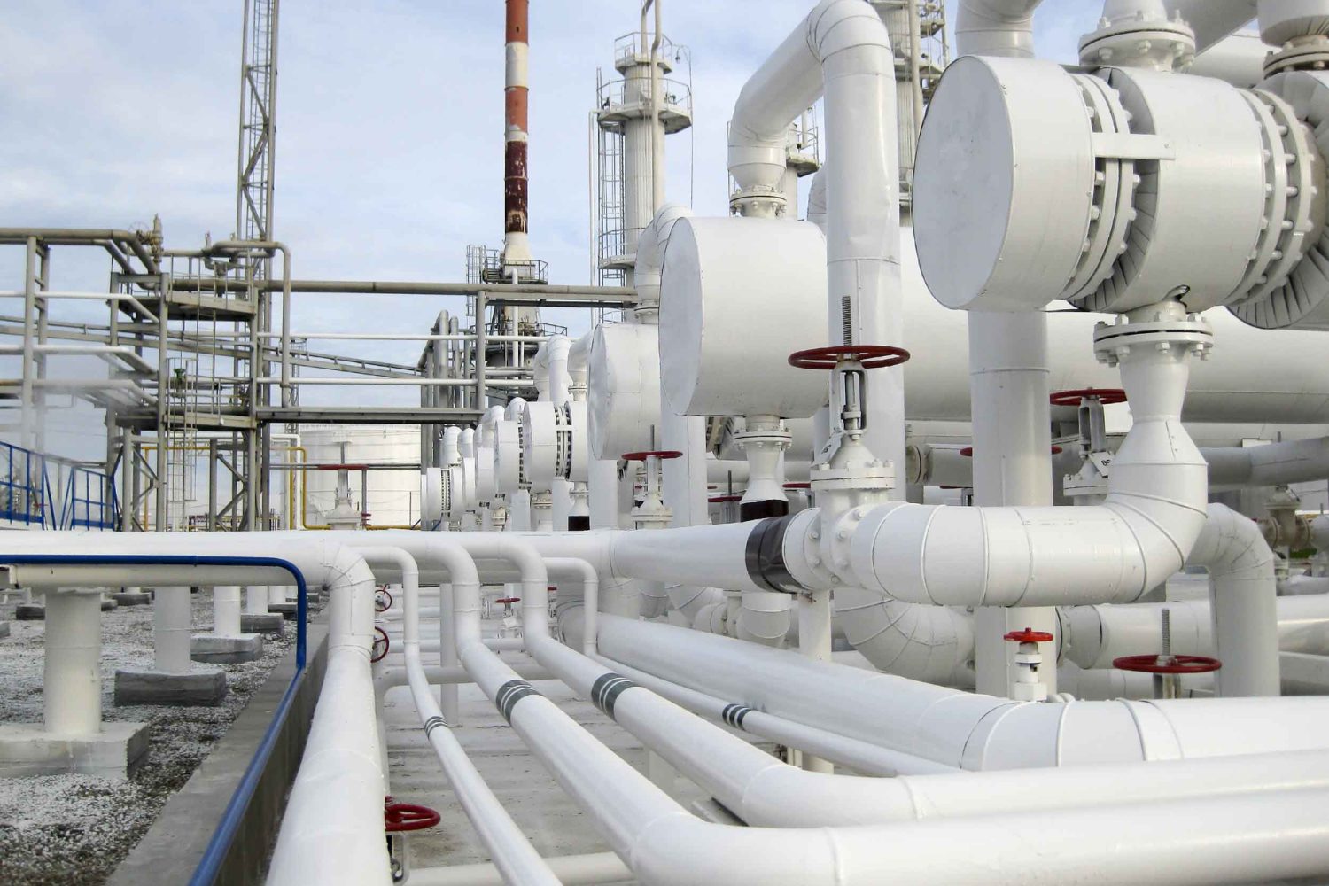 Heat exchangers in a refinery. The equipment for oil refining.